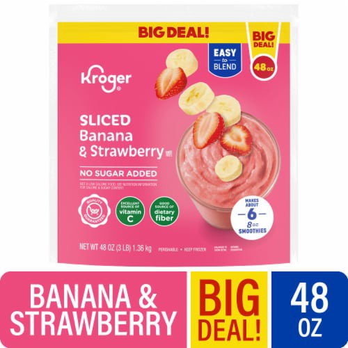 slide 1 of 3, Kroger Sliced Banana & Strawberry Smoothie, 48 oz
