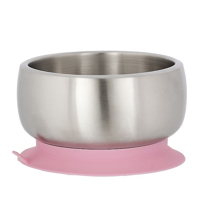 slide 2 of 7, Avanchy Stainless Steel Baby Bowl with Silicone Suction Ring and Lid - Pink, 1 ct