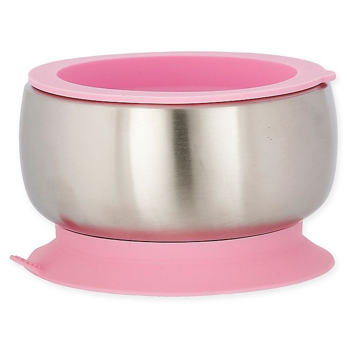 slide 1 of 7, Avanchy Stainless Steel Baby Bowl with Silicone Suction Ring and Lid - Pink, 1 ct