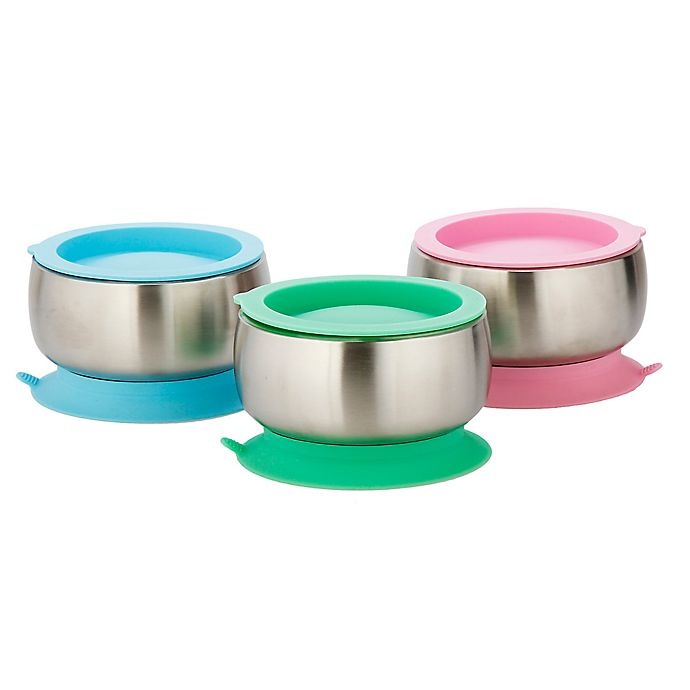 slide 3 of 7, Avanchy Stainless Steel Baby Bowl with Silicone Suction Ring and Lid - Green, 1 ct