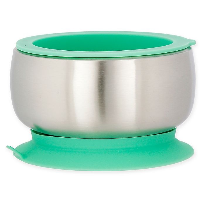 slide 1 of 7, Avanchy Stainless Steel Baby Bowl with Silicone Suction Ring and Lid - Green, 1 ct