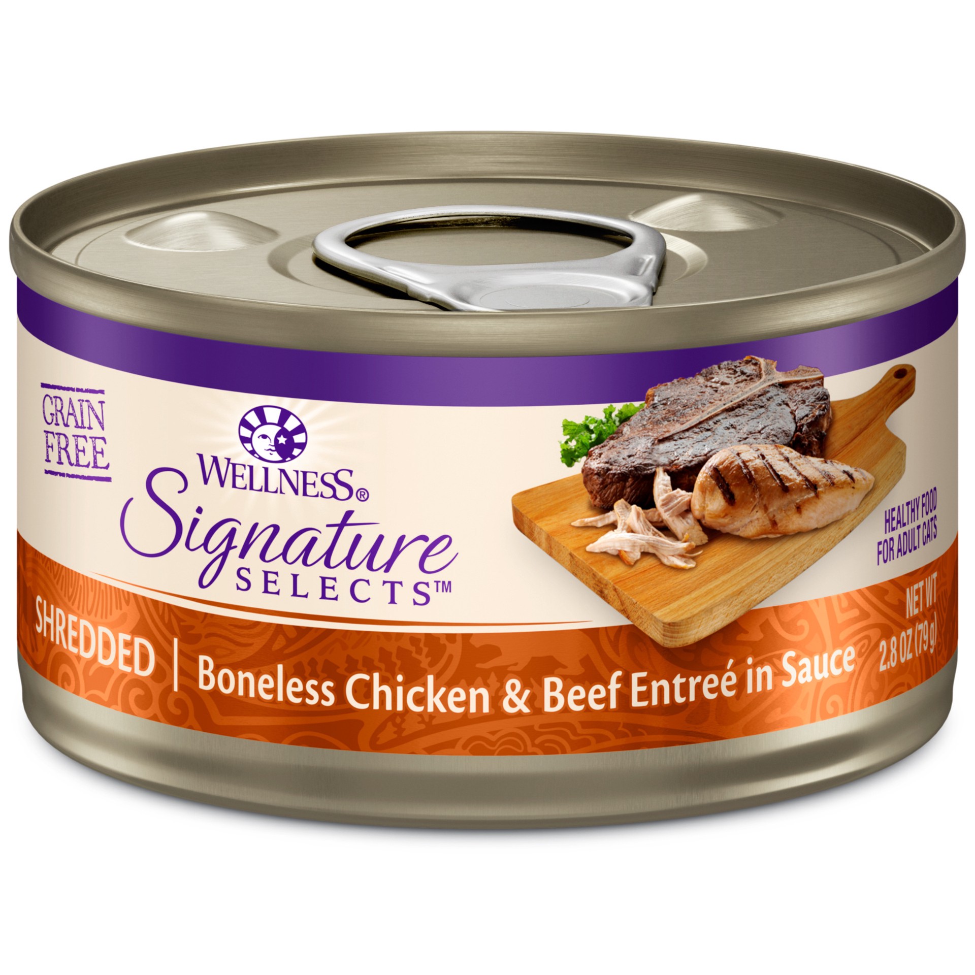 slide 1 of 9, Wellness CORE Signature Selects Shredded Adult Wet Cat Food, Natural, Protein-Rich, Grain Free, 2.8 Ounce, (Chicken & Beef Entree), 1 ct