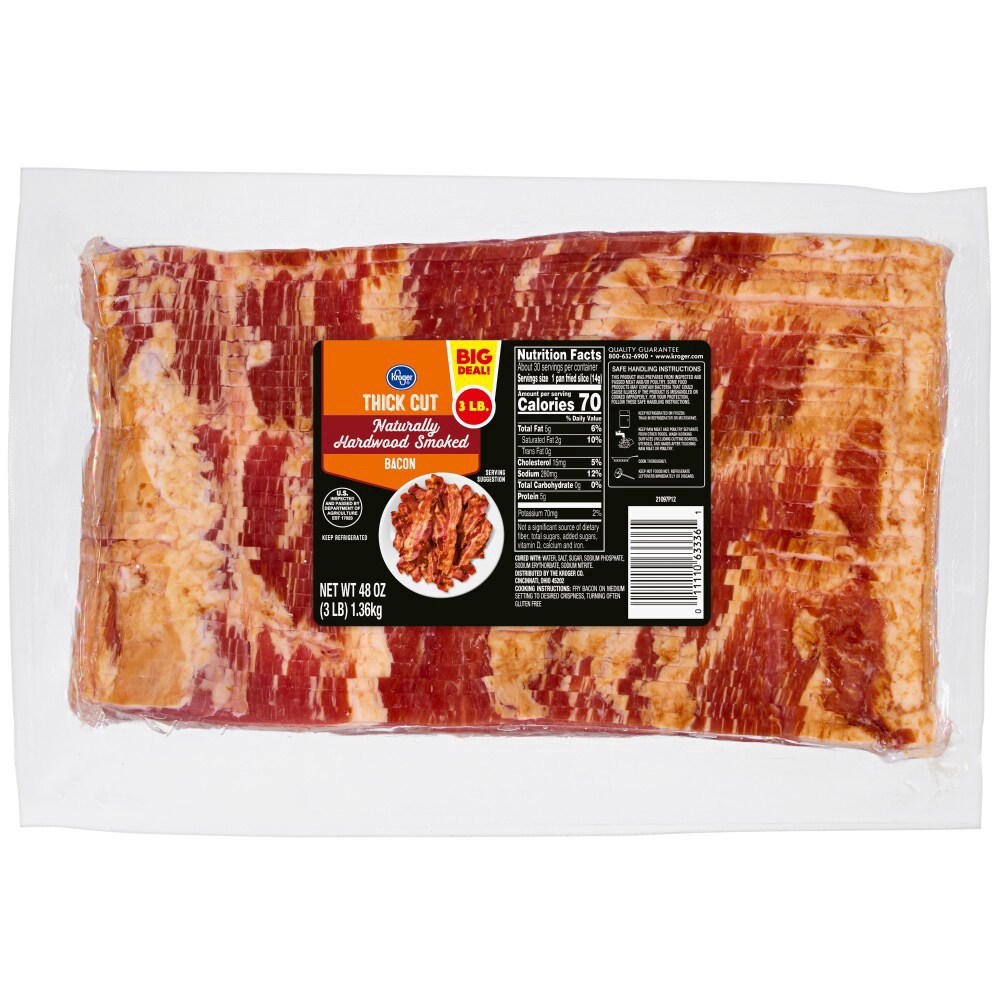 slide 3 of 4, Kroger® Thick Cut Naturally Hardwood Smoked Bacon BIG DEAL!, 3 lb