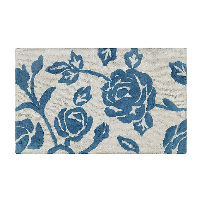 slide 1 of 4, Bee & Willow Home Faded Floral Bath Rug - Blue/White, 1 ct