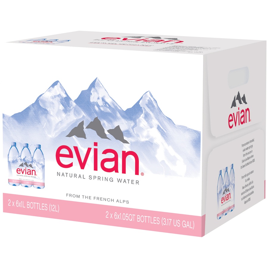 slide 1 of 1, Evian Natural Spring Water - 6 ct; 405.6 fl oz, 6 ct; 405.6 fl oz