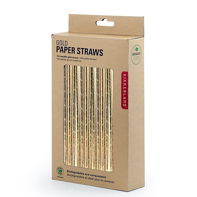 slide 2 of 3, Kikkerland Paper Straws - Gold, 144 ct