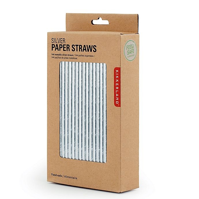 slide 3 of 3, Kikkerland Paper Straws - Silver, 144 ct