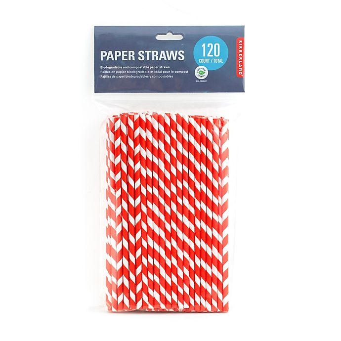 slide 2 of 2, Kikkerland Design Stripe Paper Straws, 1 ct