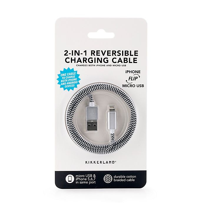 slide 2 of 3, Kikkerland 2-in-1 Reversible Charging Cable - Black/White, 1 ct