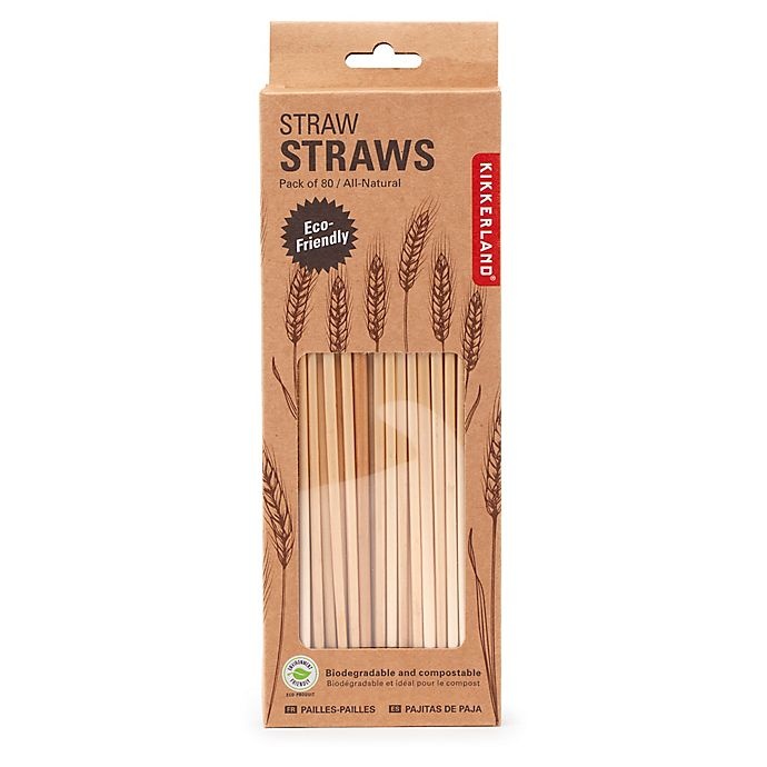 slide 4 of 5, Kikkerland Single-Use Biodegradable Straws - Beige, 80 ct