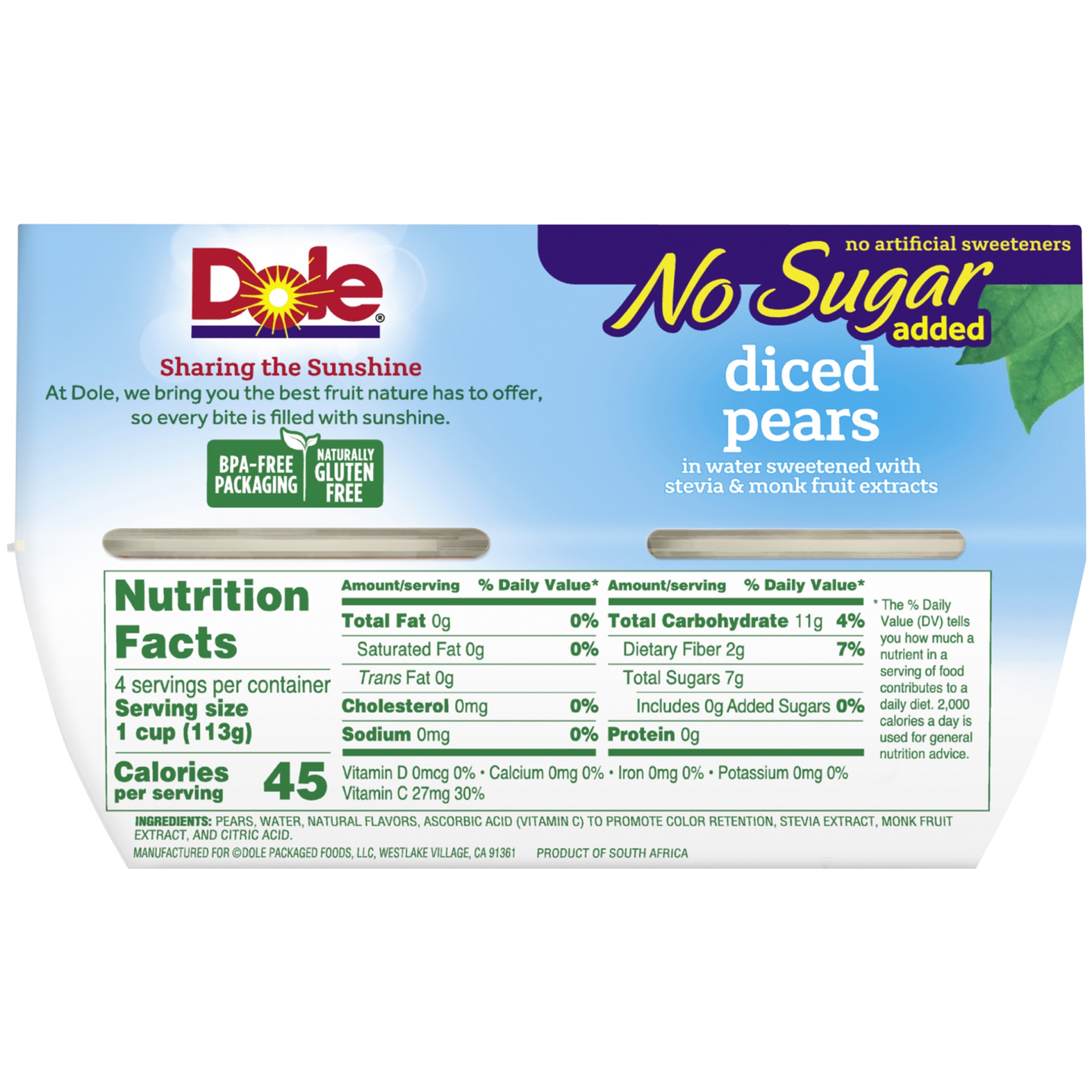 slide 8 of 8, Dole Diced Pears, 4 ct