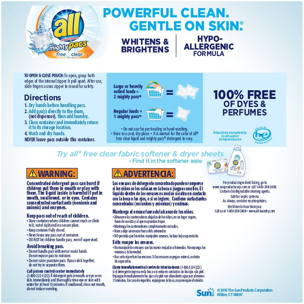 slide 4 of 6, All 4 in 1 Free Clear with Stainlifers Laundry Detergent Pacs, 39 ct