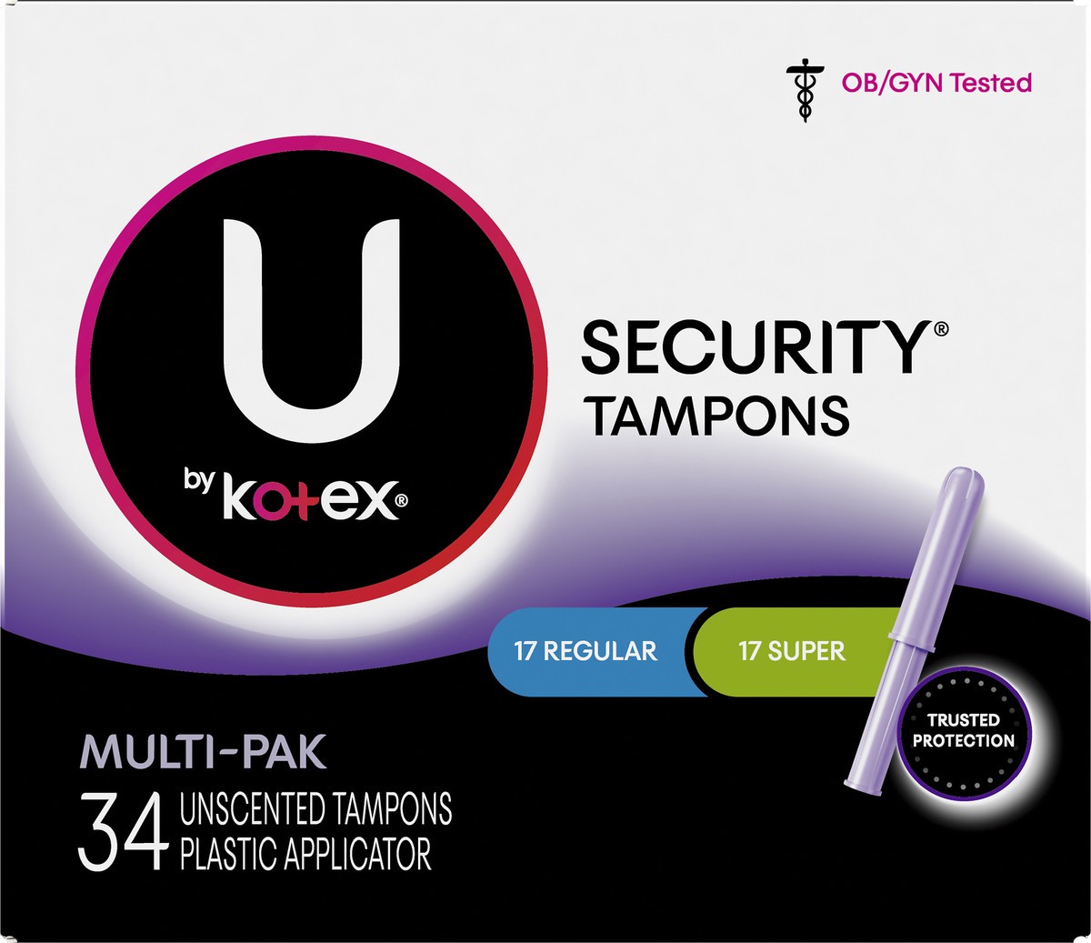 slide 2 of 9, U by Kotex Kotex Multi Pack Security Tampons Multi Pack, 34 ct