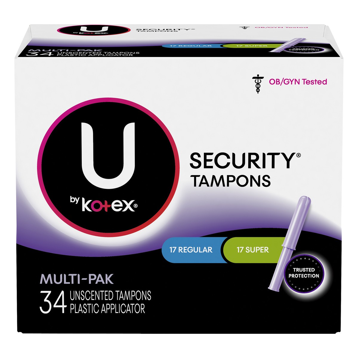 slide 1 of 9, U by Kotex Kotex Multi Pack Security Tampons Multi Pack, 34 ct