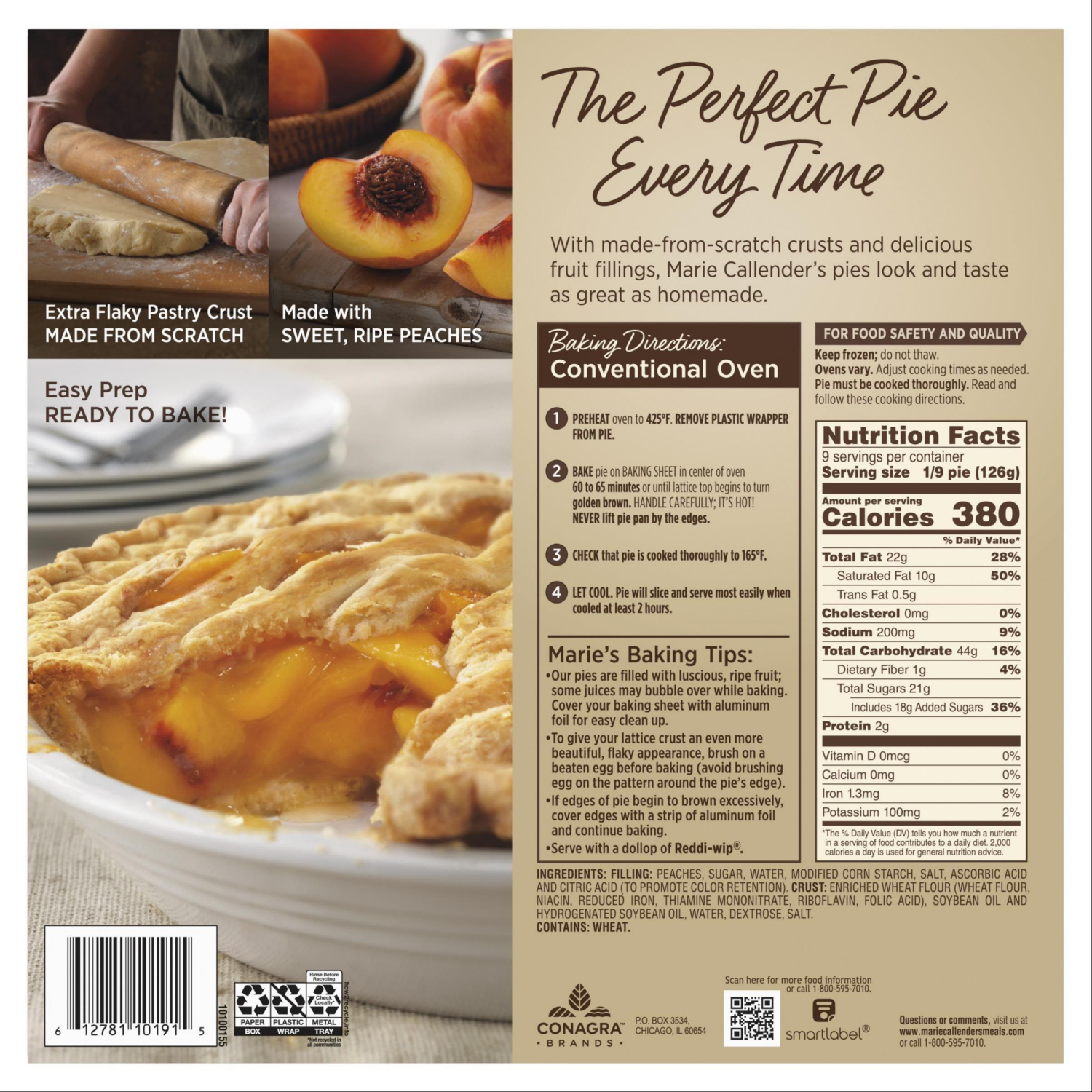 slide 2 of 5, Marie Callender's Lattice Peach Pie, Ready to Bake Frozen Dessert, 40 oz., 40 oz
