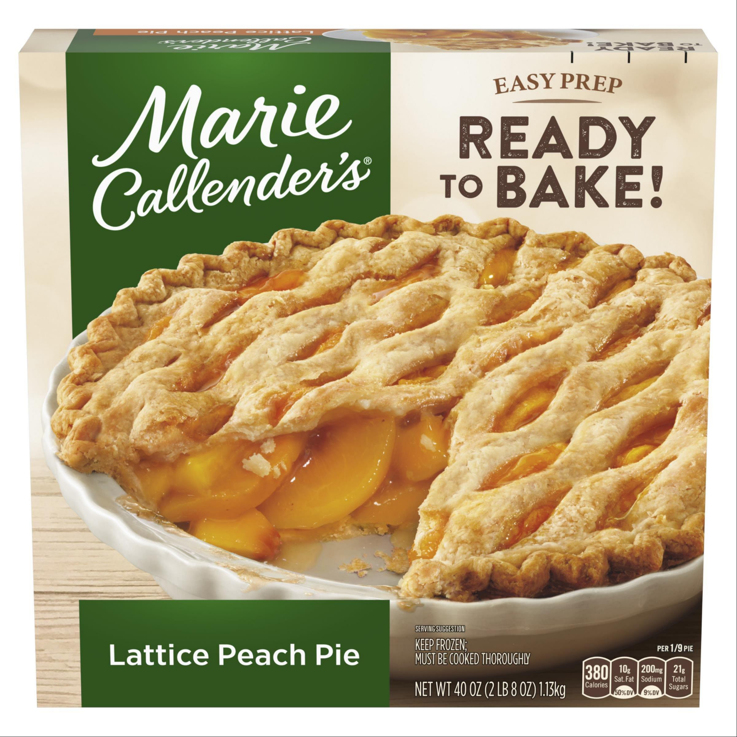 slide 1 of 5, Marie Callender's Lattice Peach Pie, Ready to Bake Frozen Dessert, 40 oz., 40 oz
