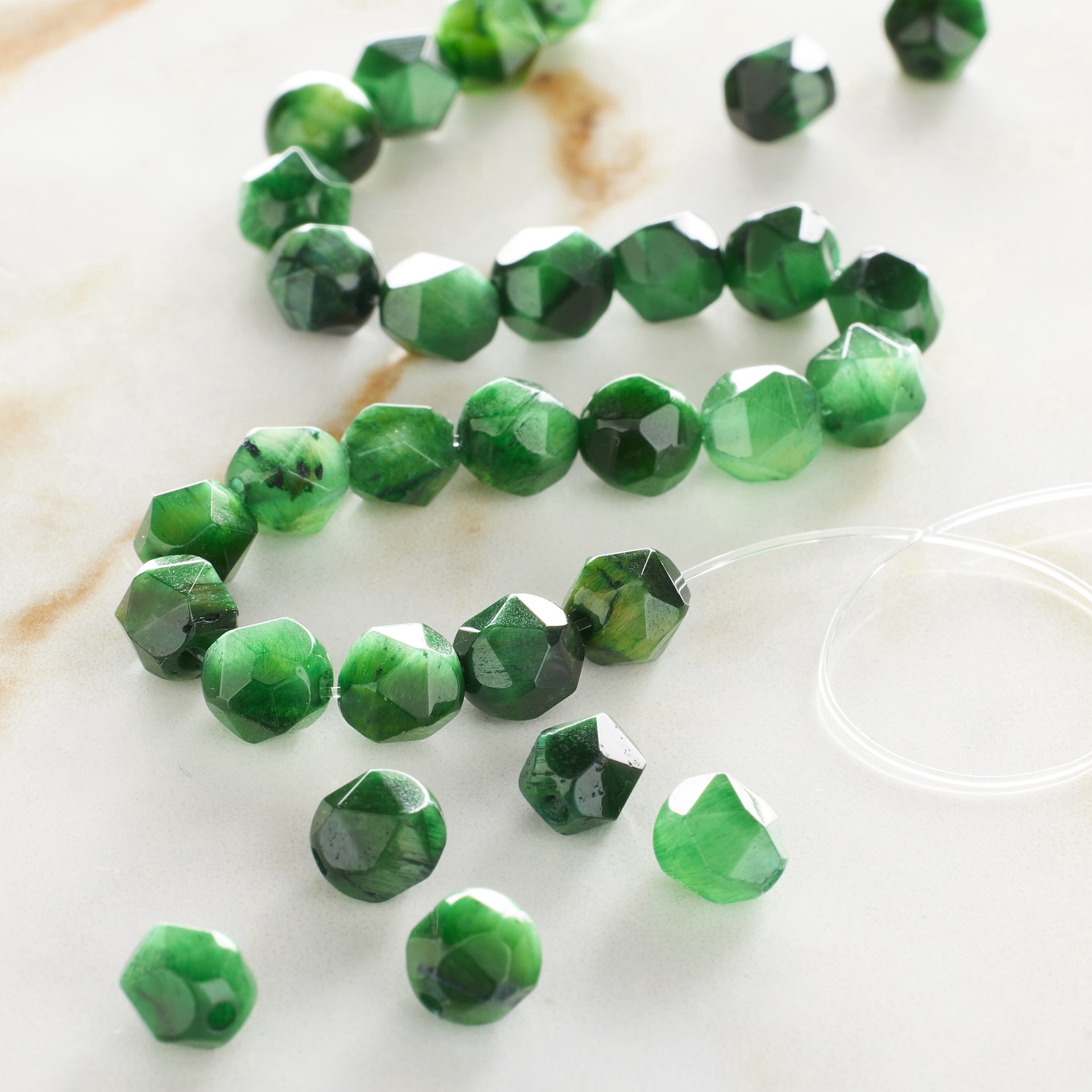 slide 3 of 3, Green Dyed Faceted Tiger's Eye Beads, 6mm By Bead Landing, 6 mm