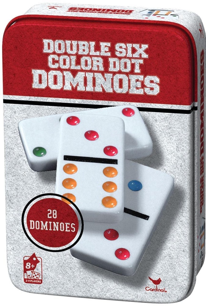 slide 1 of 1, Plastic Double 6 Color Dot Dominoes in a Tin, 1 ct