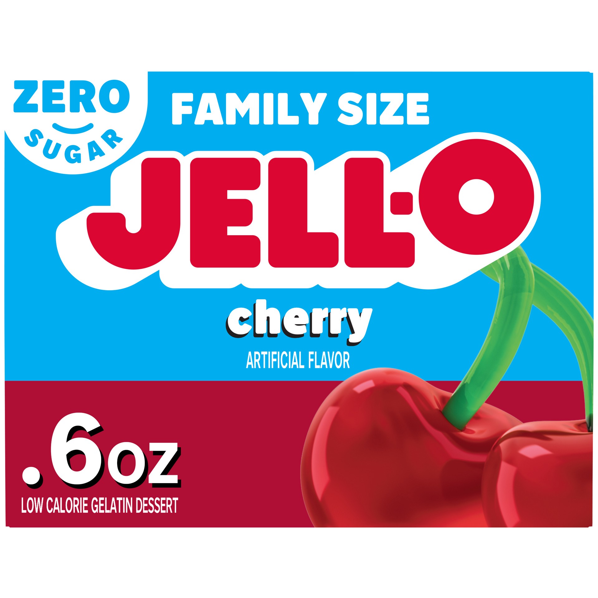 slide 1 of 5, Jell-O Cherry Artificially Flavored Zero Sugar Low Calorie Gelatin Dessert Mix, Family Size, 0.6 oz Box, 0.6 oz