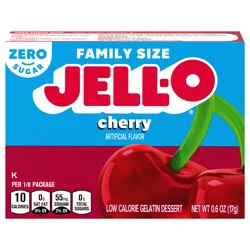 Jell-O Cherry Zero Sugar Low Calorie Gelatin Dessert Mix, Family Size, 0.6 oz Box