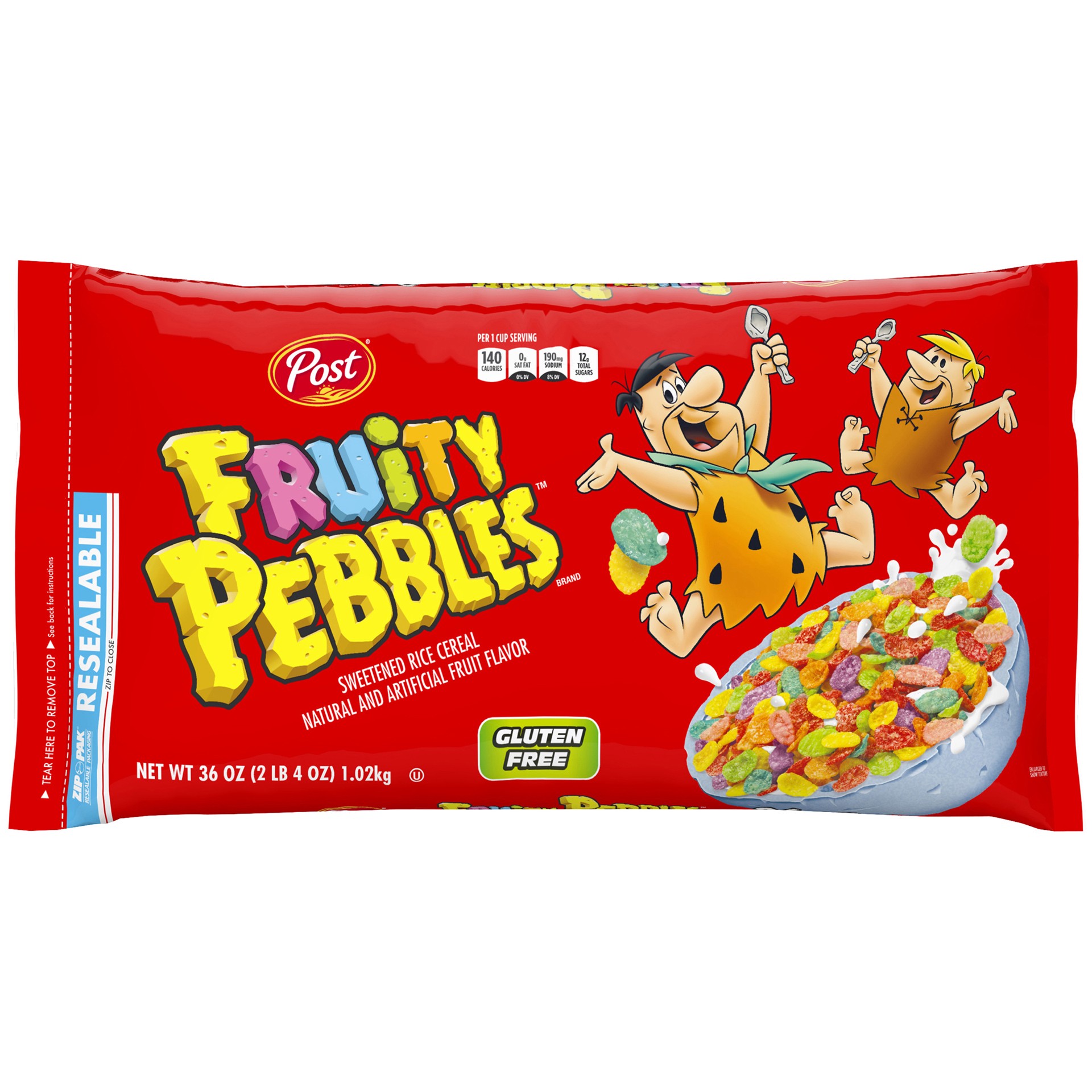 slide 2 of 5, Post Fruity PEBBLES Cereal, 36 OZ Bag, 36 oz