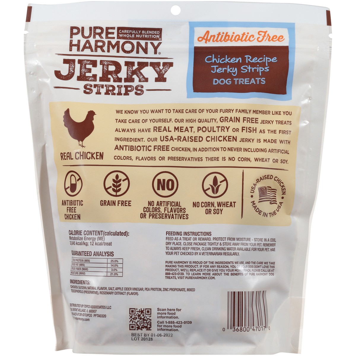 slide 9 of 9, Pure Harmony Grain Free Chicken Recipe Antibiotic Free Jerky Strips Dog Treats, 12 oz