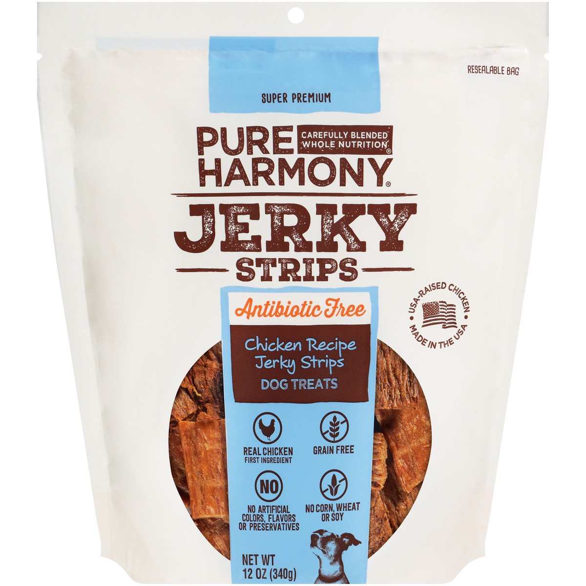 slide 1 of 9, Pure Harmony Grain Free Chicken Recipe Antibiotic Free Jerky Strips Dog Treats, 12 oz