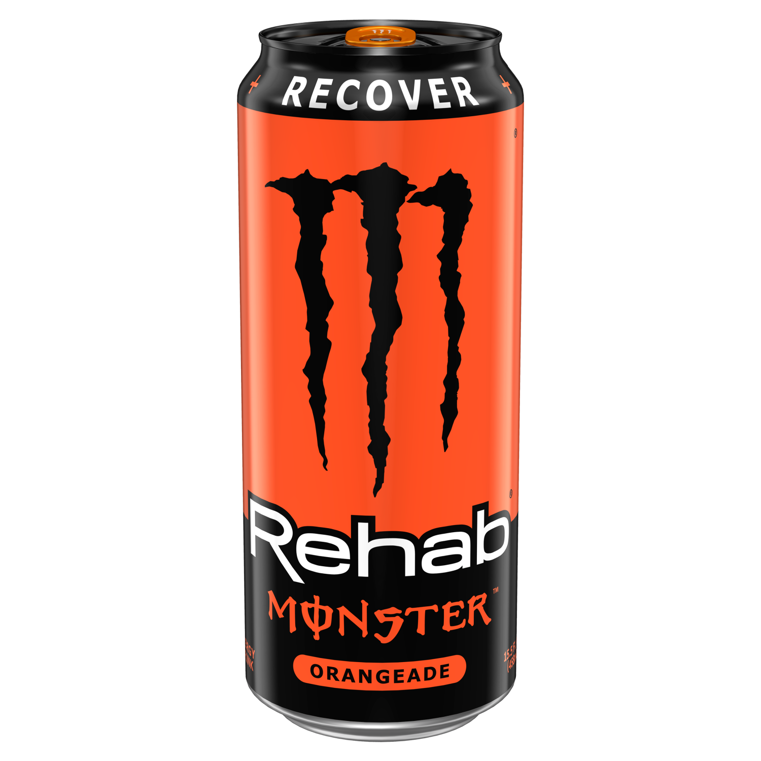 slide 2 of 5, Monster Energy It's 2 P.M. Still sleeping, but who's banging on the door? “Housekeeping!” Your eyes open to see a mermaid scooting across the floor. The housekeeper screams and mutters a prayer. This can't be right. Your eyes close. It's after 4 now. Your head's pounding. So many questions. You've got to meet everyone downstairs in an hour to do it all again. Not a problem. You're a professional. You crack open a Rehab Monster Orangeade and let the orange-infused electrolytes, vitamins, and botanicals work their life-giving, hydration magic. Congrats, You're back from the dead., 15.5 oz