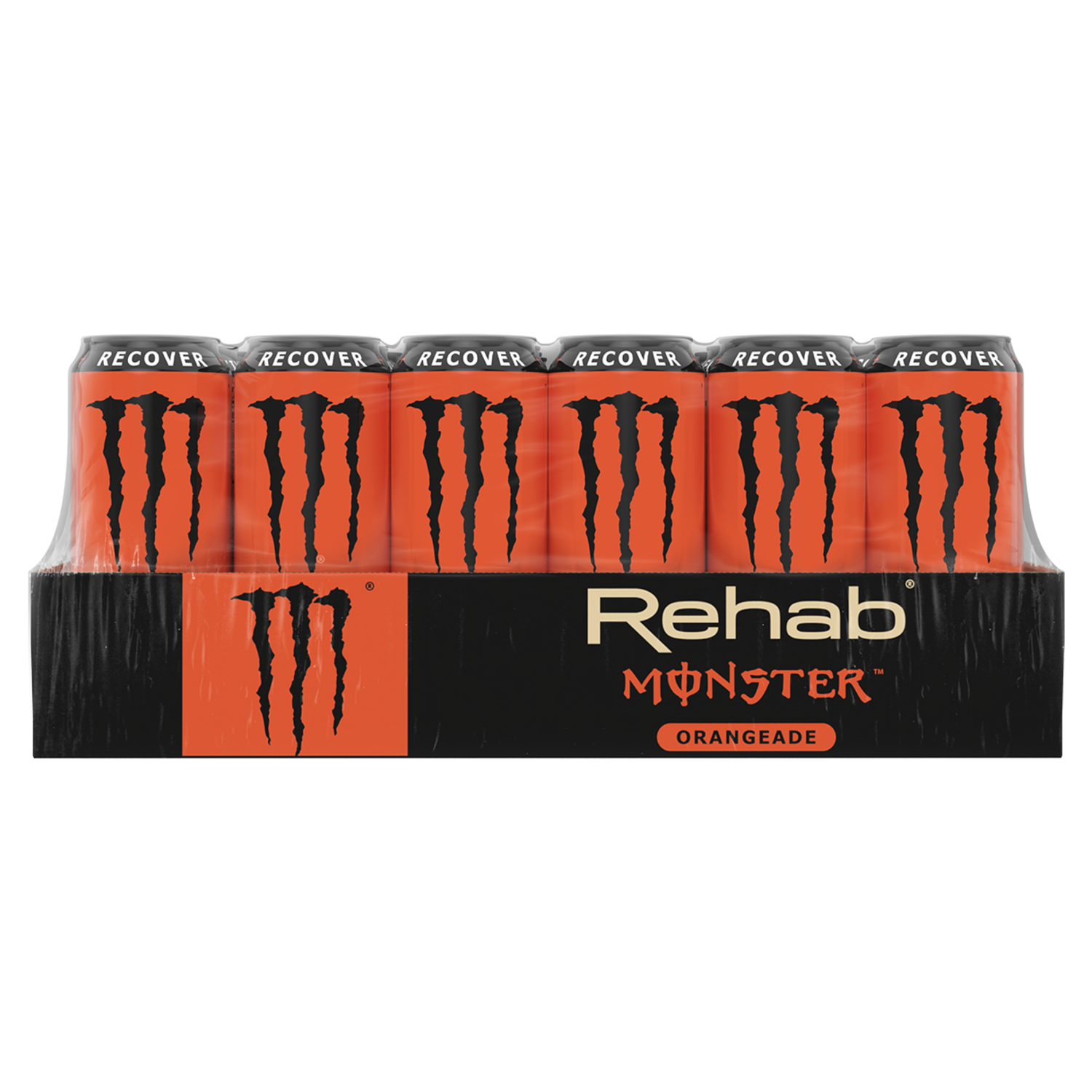slide 3 of 5, Monster Energy It's 2 P.M. Still sleeping, but who's banging on the door? “Housekeeping!” Your eyes open to see a mermaid scooting across the floor. The housekeeper screams and mutters a prayer. This can't be right. Your eyes close. It's after 4 now. Your head's pounding. So many questions. You've got to meet everyone downstairs in an hour to do it all again. Not a problem. You're a professional. You crack open a Rehab Monster Orangeade and let the orange-infused electrolytes, vitamins, and botanicals work their life-giving, hydration magic. Congrats, You're back from the dead., 15.5 oz