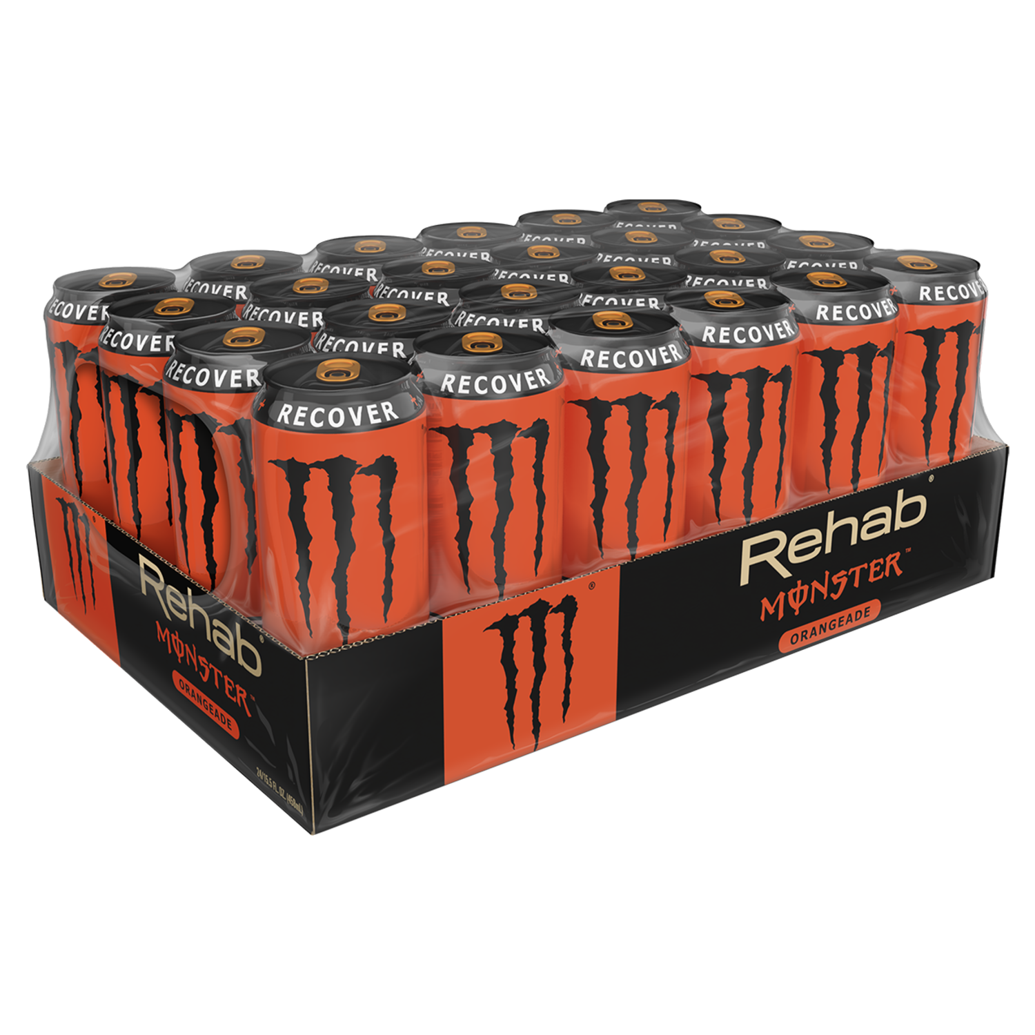 slide 5 of 5, Monster Energy It's 2 P.M. Still sleeping, but who's banging on the door? “Housekeeping!” Your eyes open to see a mermaid scooting across the floor. The housekeeper screams and mutters a prayer. This can't be right. Your eyes close. It's after 4 now. Your head's pounding. So many questions. You've got to meet everyone downstairs in an hour to do it all again. Not a problem. You're a professional. You crack open a Rehab Monster Orangeade and let the orange-infused electrolytes, vitamins, and botanicals work their life-giving, hydration magic. Congrats, You're back from the dead., 15.5 oz