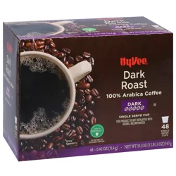 Hy-vee Dark Roast 100% Arabica Coffee Single Serve Cups - 48 ct