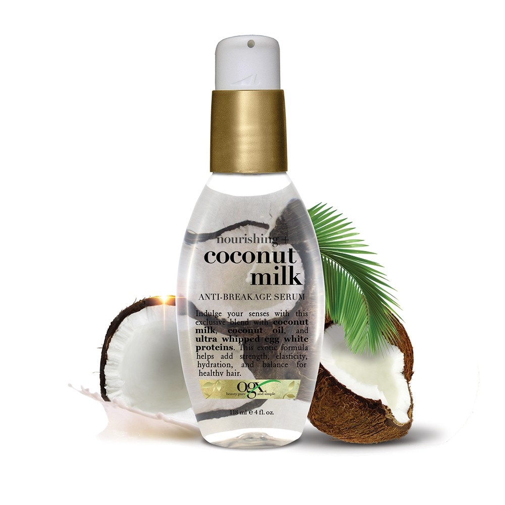 slide 4 of 6, OGX Nourishing + Coconut Milk Anti-Breakage Serum Leave-In Hair Treatment - 4 fl oz, 4 fl oz