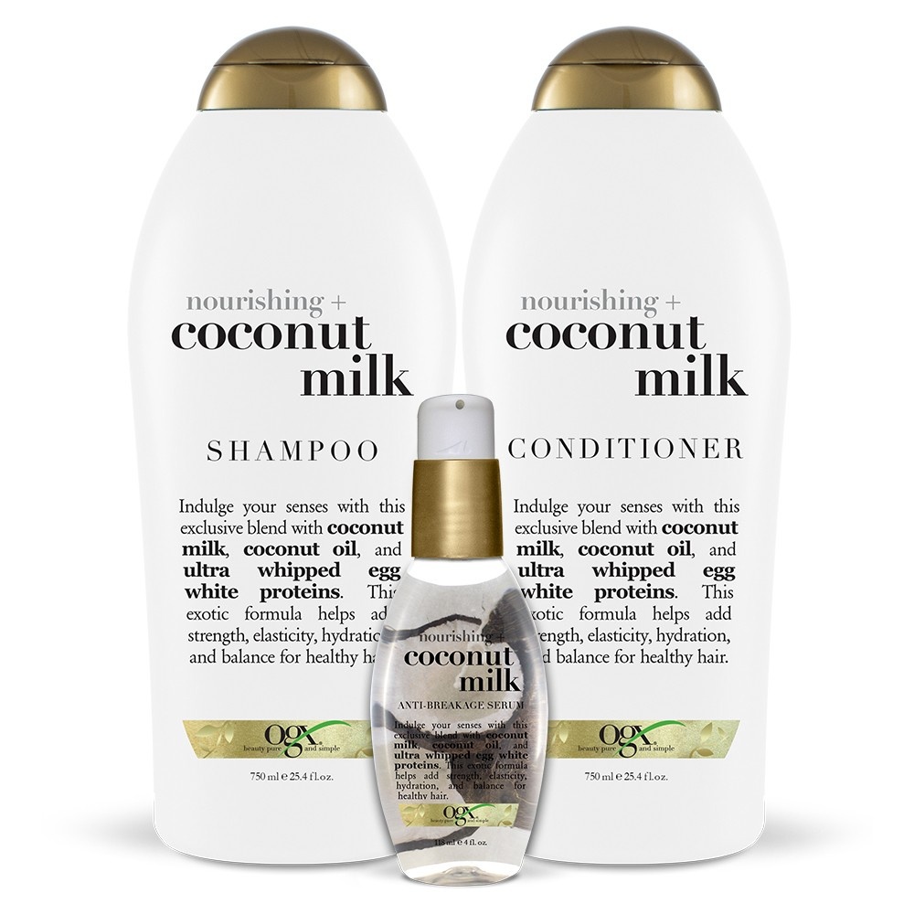 slide 5 of 6, OGX Nourishing + Coconut Milk Anti-Breakage Serum Leave-In Hair Treatment - 4 fl oz, 4 fl oz