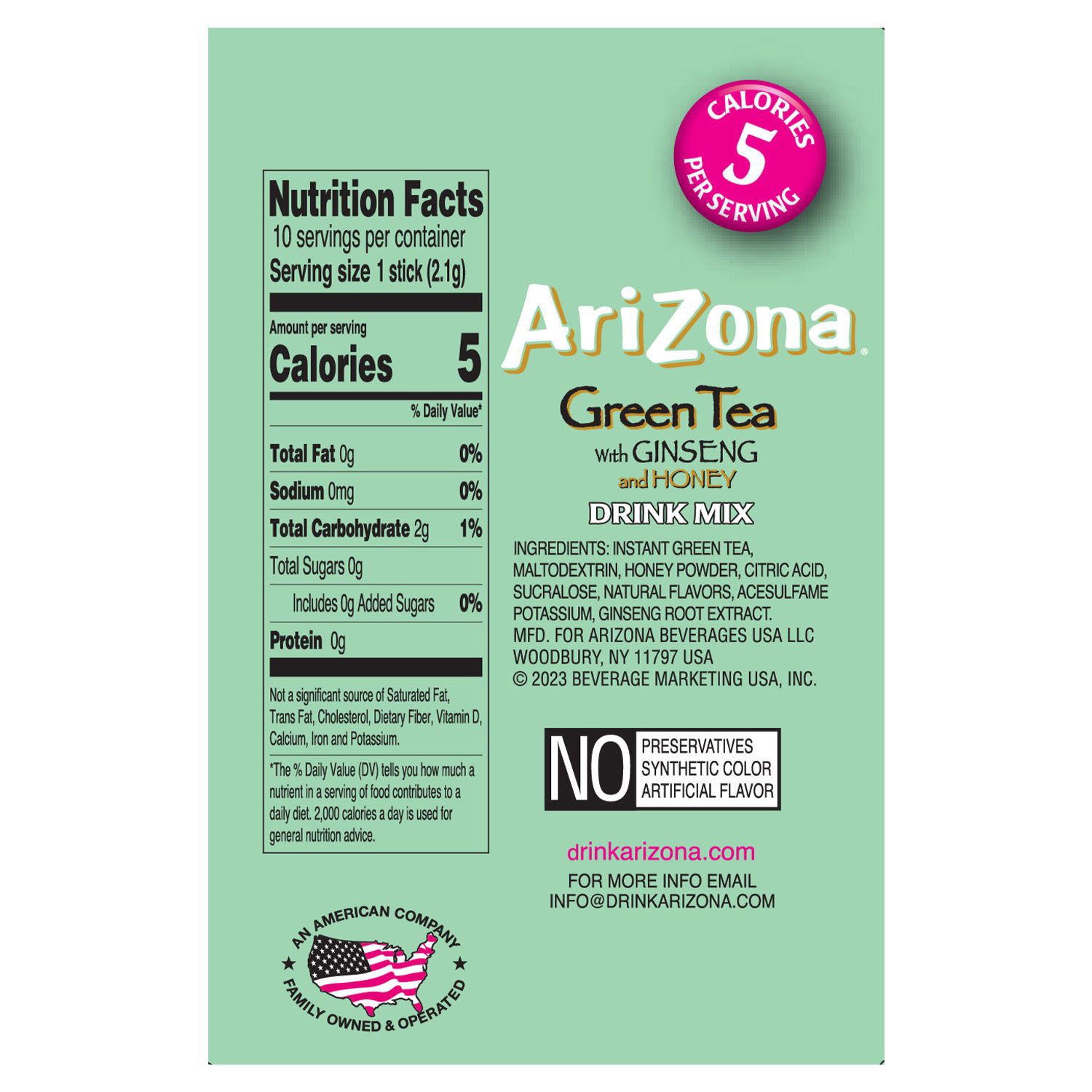 slide 4 of 4, AriZona Green Tea with Ginseng and Honey Drink Mix 10 - 0.07 oz Sticks, 10 ct; 0.7 oz