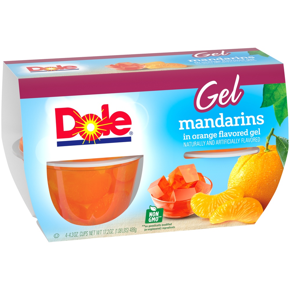 slide 3 of 8, Dole Gel Mandarin Oranges in Orange Flavored Gel 4 - 4.3 oz Cups, 4 ct