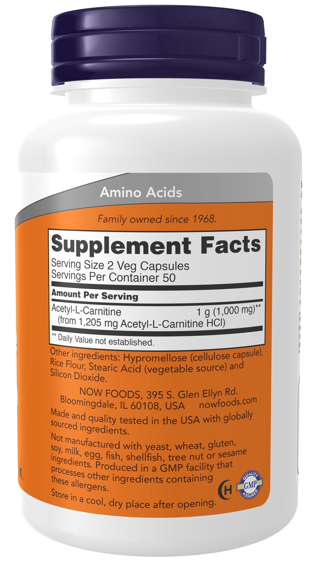 slide 3 of 4, NOW Acetyl-L-Carnitine 500 mg - 100 Veg Capsules, 100 ct