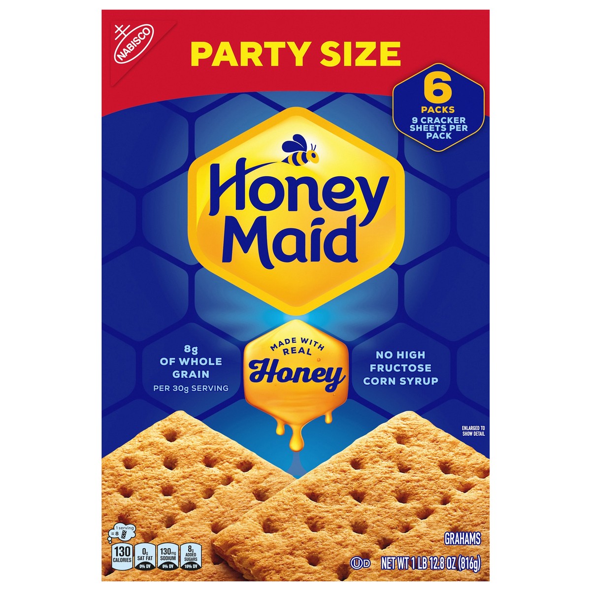slide 1 of 13, HONEY MAID Graham Crackers, Lunch Snacks, Party Size, 28.8 oz, 6 ct