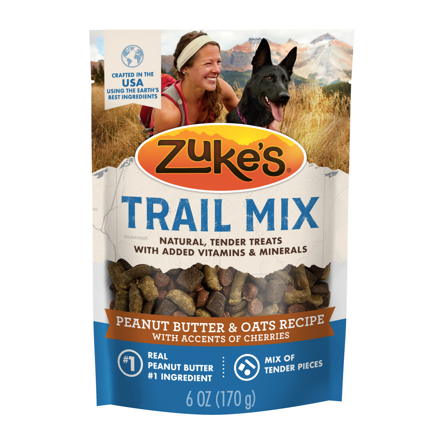 slide 1 of 8, Zuke's Zuke’s Trail Mix Pet Treats For Dogs of All Sizes, Soft Dog Treats With Real Peanut Butter and Oats Recipe - 6 oz. Pouch, 6 oz