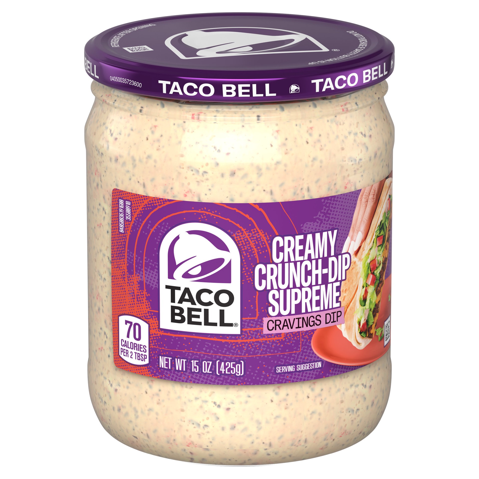 slide 3 of 5, Taco Bell Creamy Crunch-Dip Supreme Cravings Dip, 15 oz Jar, 15 oz