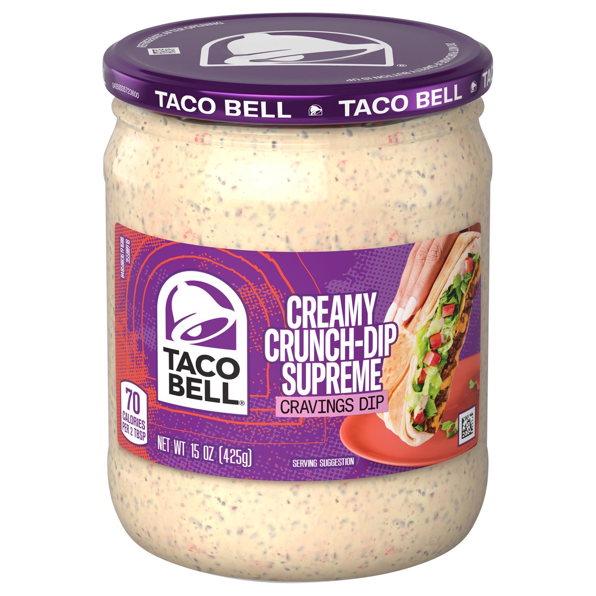 slide 1 of 5, Taco Bell Creamy Crunch-Dip Supreme Cravings Dip, 15 oz Jar, 15 oz