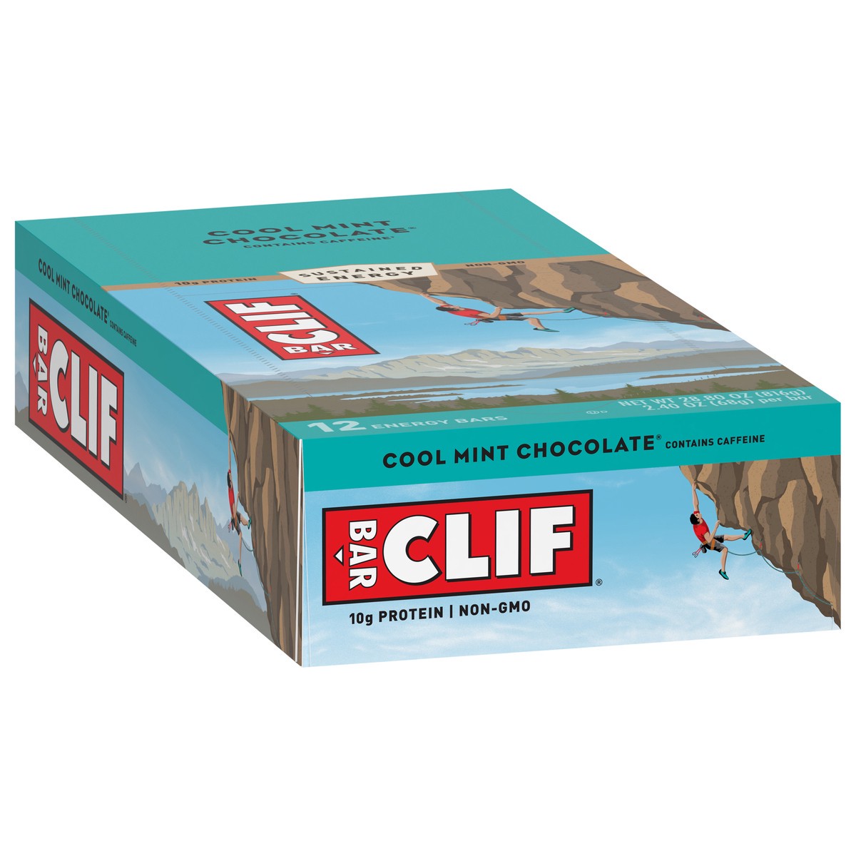 slide 2 of 9, CLIF BAR - Cool Mint Chocolate with Caffeine - Made with Organic Oats - 10g Protein - Non-GMO - Plant Based - Energy Bars - 2.4 oz. (12 Count), 12 ct; 2.4 oz