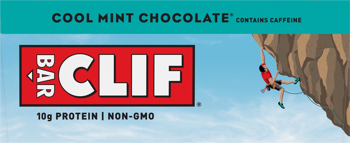 slide 5 of 9, CLIF BAR - Cool Mint Chocolate with Caffeine - Made with Organic Oats - 10g Protein - Non-GMO - Plant Based - Energy Bars - 2.4 oz. (12 Count), 12 ct; 2.4 oz