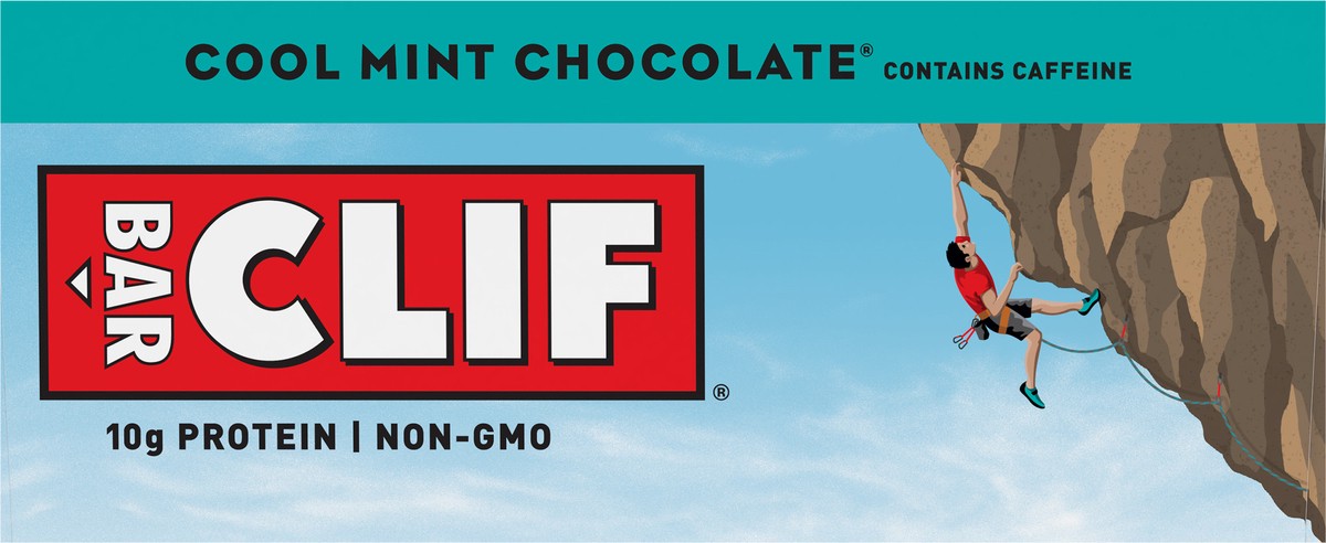 slide 6 of 9, CLIF BAR - Cool Mint Chocolate with Caffeine - Made with Organic Oats - 10g Protein - Non-GMO - Plant Based - Energy Bars - 2.4 oz. (12 Count), 12 ct; 2.4 oz