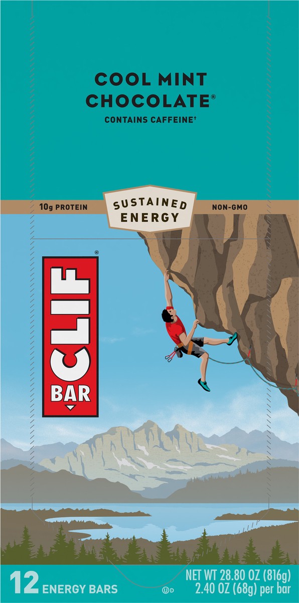 slide 9 of 9, CLIF BAR - Cool Mint Chocolate with Caffeine - Made with Organic Oats - 10g Protein - Non-GMO - Plant Based - Energy Bars - 2.4 oz. (12 Count), 12 ct; 2.4 oz