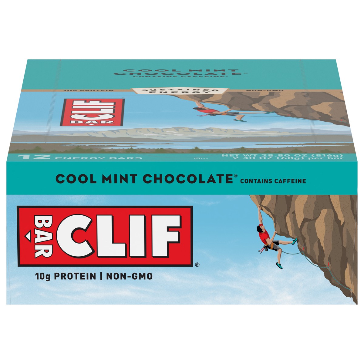 slide 1 of 9, CLIF BAR - Cool Mint Chocolate with Caffeine - Made with Organic Oats - 10g Protein - Non-GMO - Plant Based - Energy Bars - 2.4 oz. (12 Count), 12 ct; 2.4 oz