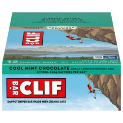 CLIF BAR - Cool Mint Chocolate with Caffeine - Made with Organic Oats - Energy Bars - Non-GMO - Plant Based Protein Bars (12 Pack)