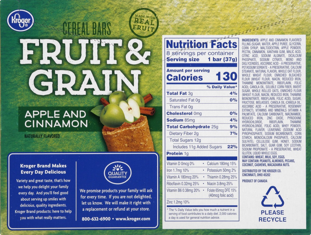 slide 3 of 10, Kroger Fruit & Grain Cereal Bars - Apple Cinnamon, 8 ct; 1.3 oz