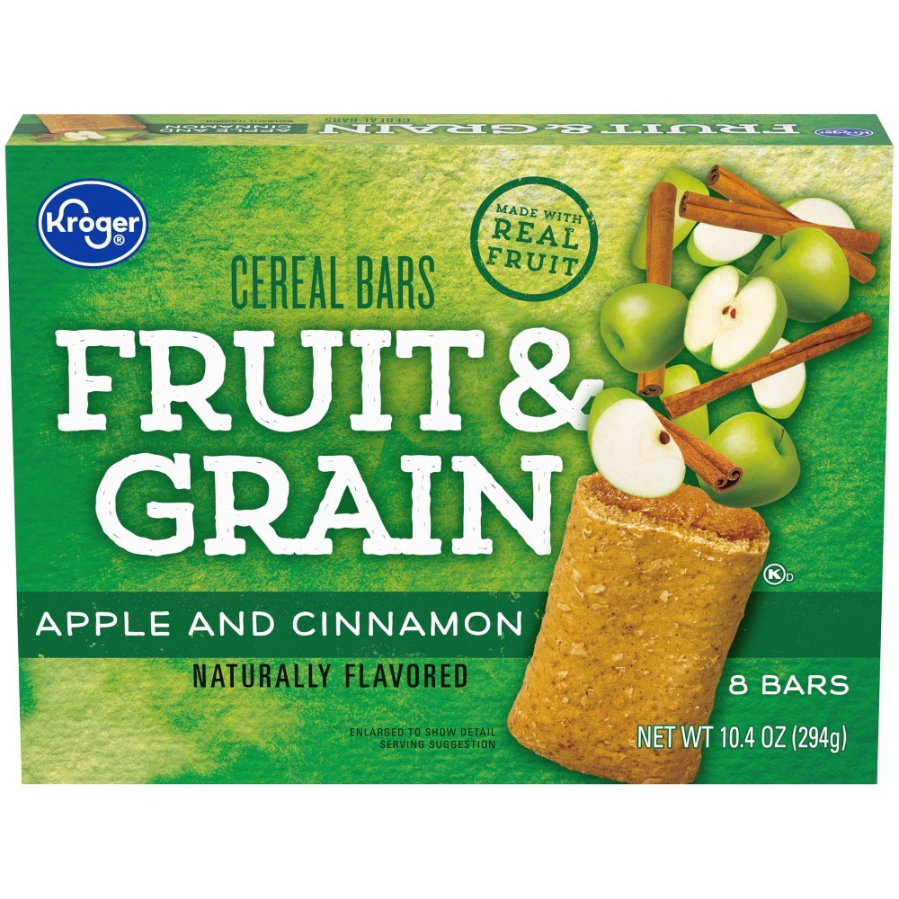 slide 1 of 10, Kroger Fruit & Grain Cereal Bars - Apple Cinnamon, 8 ct; 1.3 oz