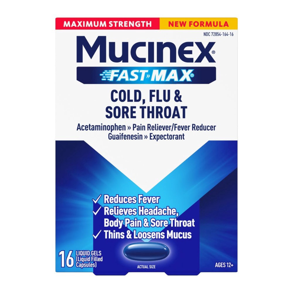 slide 1 of 2, Mucinex® Fast-Max® Cold, Flu & Sore Throat Gels, 16 ct