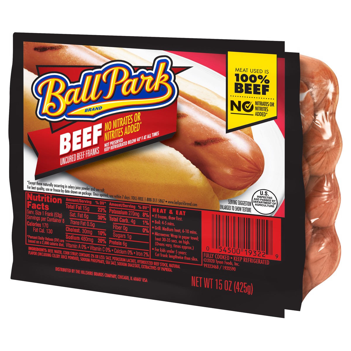 slide 3 of 8, Ball Park Beef Hot Dogs, 8 Count, 425.24 g